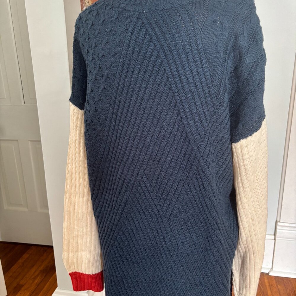 Noisy May Sweater Dress Drop Shoulder Tennis Colorblock Cable Knit Womens L Blue - Picture 2 of 5